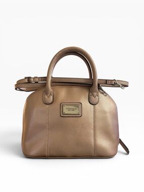 Tignanello Saffiano Leather RFID Domed Satchel Bag Metallic Rose Gold